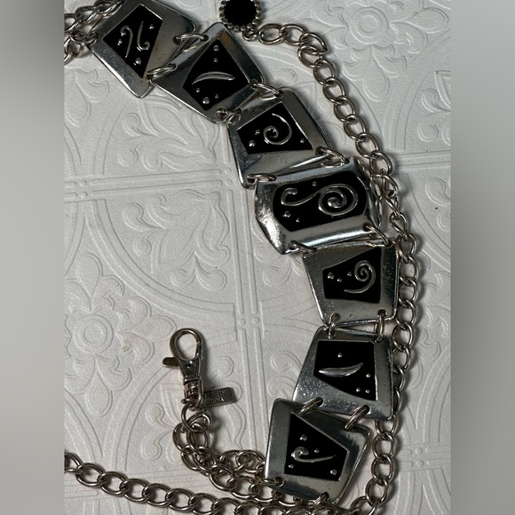 🛍️soldout Chicos Chain Link Belt 36-39 XL Adjustable Black Enamel Inlayed - Picture 9 of 14